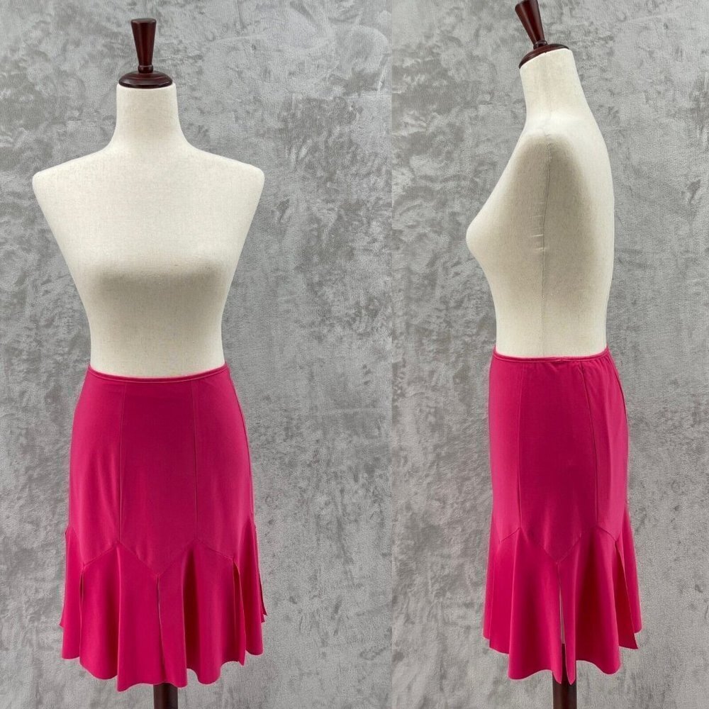 Cache NOS Vintage Hot Pink Barbiecore Disco Fit & Flare Skirt Split Hem